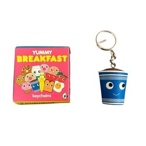 Kidrobot Yummy Breakfast Keychain Bag Charm Happy Blue Cup of Coffee NYC Kawaii